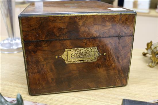 A Victorian Asprey burr walnut toilet box length 30cm